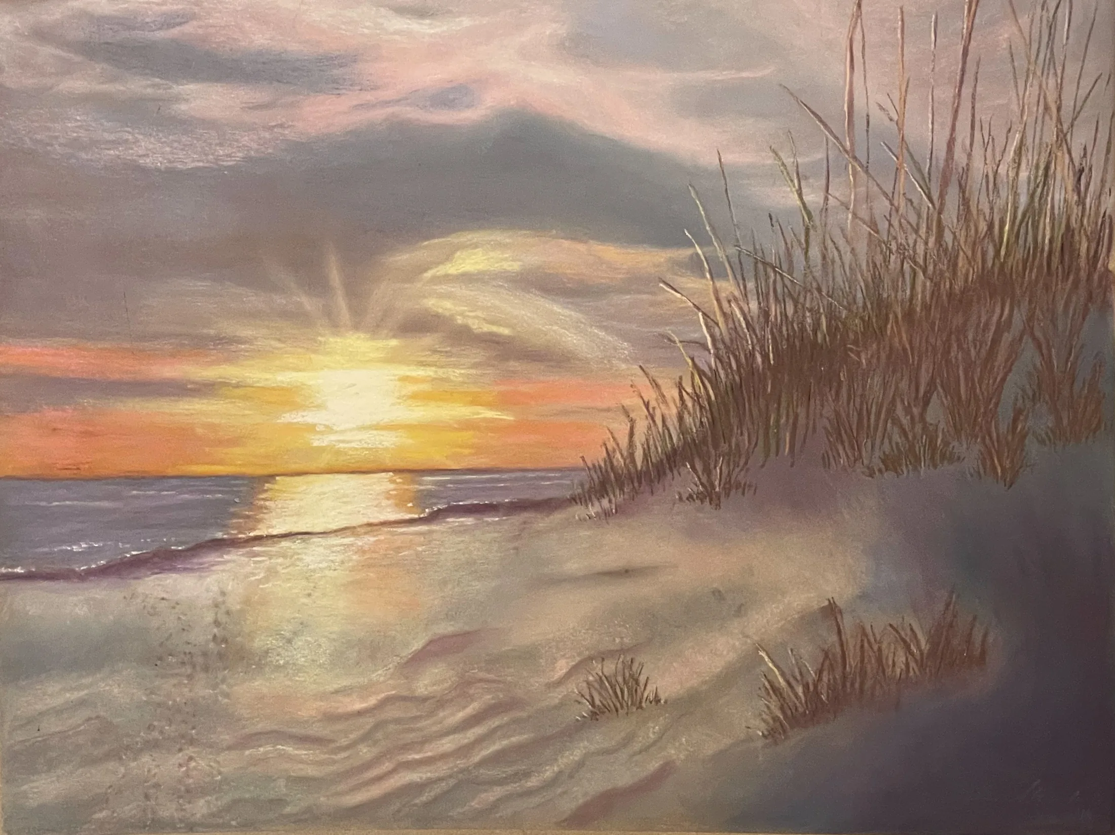 Fort Morgan Sunset, a pastel beach landscape by Anne